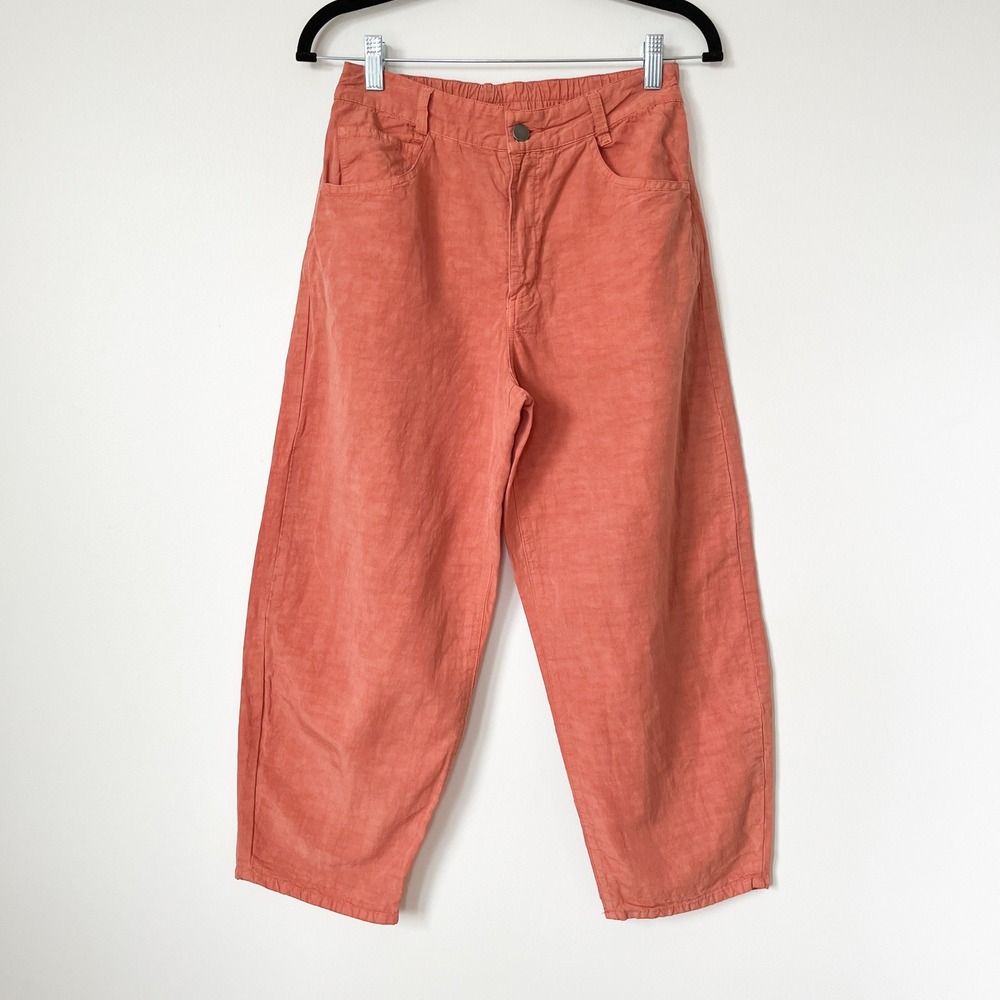 Lisa Bayne Artful Home Barrel Leg Linen Blend Cropped Pants Orange Womens 4